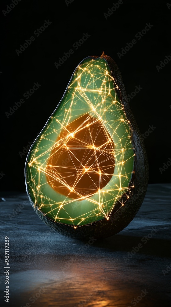 Poster avocado with digital network overlay
