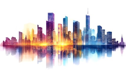 Obraz premium Modern City Skyline with Reflection in Water