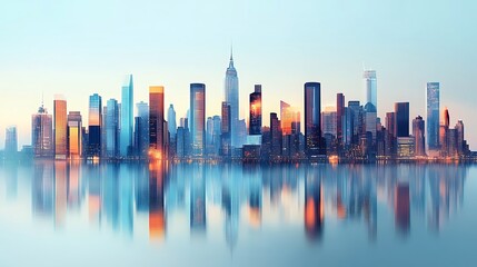 Fototapeta premium Modern City Skyline with Reflection in Water