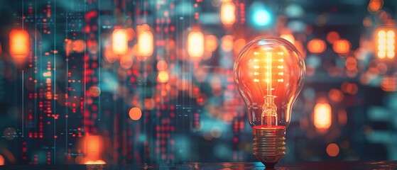 double exposure of light bulb and data chart- concept energy cost