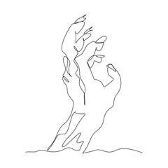 Continuous single line sketch drawing of zombie monster hand finger rising from cemetery graveyard tomb