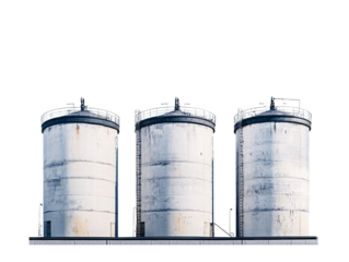 a group of white silos