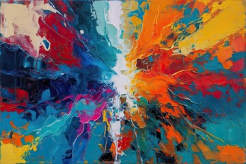 Vivid Colorful Pulsating Abstract Grunge Oil Painting on Canvas