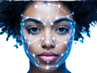 a woman with lines and dots on her face