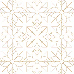 Gold and white thin line seamless vector pattern. Geometric floral linear pattern. Oriental art deco texture background.
