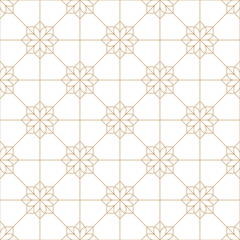 Gold and white line flowers seamless vector pattern. Geometric line diamond pattern. Mosaic art deco texture background.
