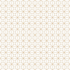 Gold and white thin line seamless vector pattern. Simple geometric floral tile texture. Oriental art deco background.