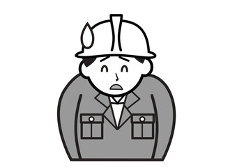にが笑いで汗をかく作業服姿の男性