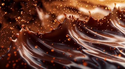 Realistic close-up of liquid chocolate background with rich textures, smooth surface. Generative AI