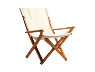 a white folding chair with wooden legs