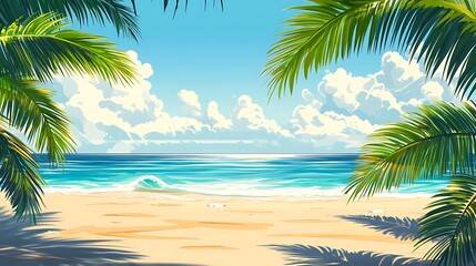 Tropical Beach Paradise with Palm Trees