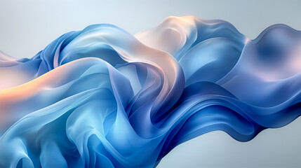 Obraz premium Smooth blue gradient cloth, fabric with curved shapes, abstract background. Generative AI