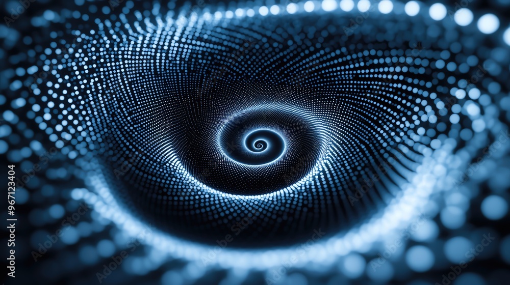 Aufkleber a mesmerizing spiral of glowing blue dots, creating an immersive sense of depth and motion in a digi