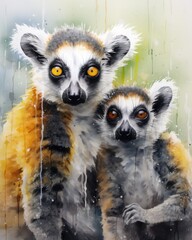 Obraz premium Image of a lemurs in watercolor style