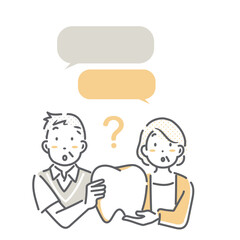 シニアの歯の疑問　シンプルでお洒落な線画イラスト