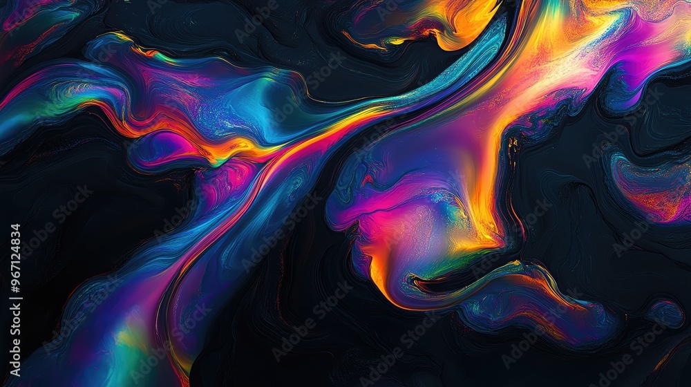 Poster a vibrant abstract design featuring fluid colors swirling together, creating a mesmerizing visual ex