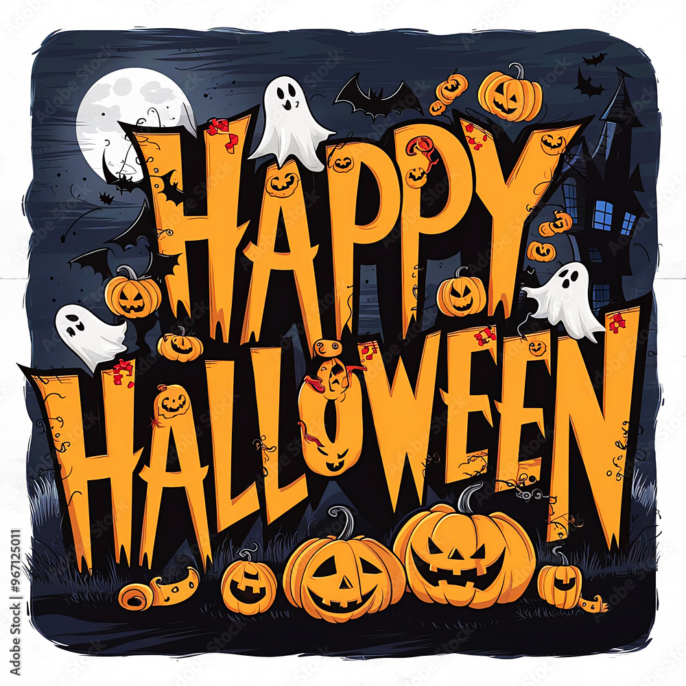 Wall mural happy halloween lettering design