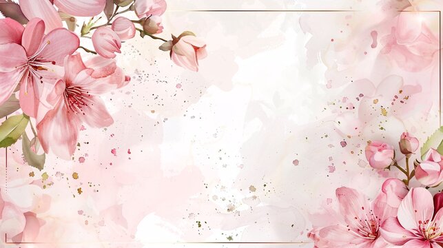 96. Romantic wedding invitation design framed with pink floral watercolor, creating a beautiful and memorable invitation set