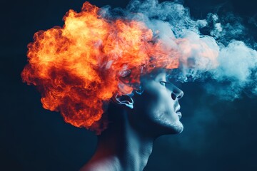 Cognitive mapping neurobiotics cognitive clarity and cognitive stimulation abstract person with fiery brain visualizing intense creativity and mental breakthrough