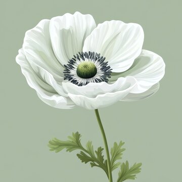 white anemone flower on green background clip art preview