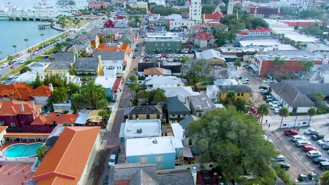 Aerial panoramic view of St Agustine city in a residential area. Florida.