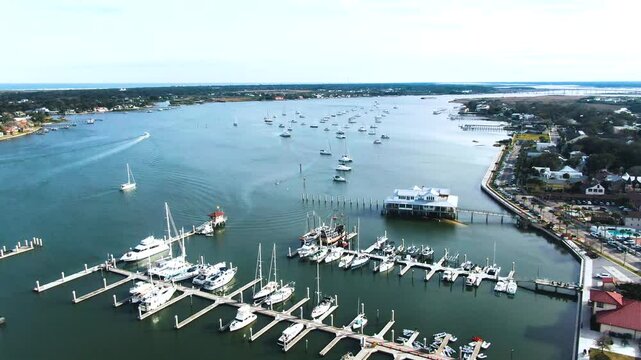 Aerial panoramic view of marina in St. Agustine. Florida. USA. Daylight