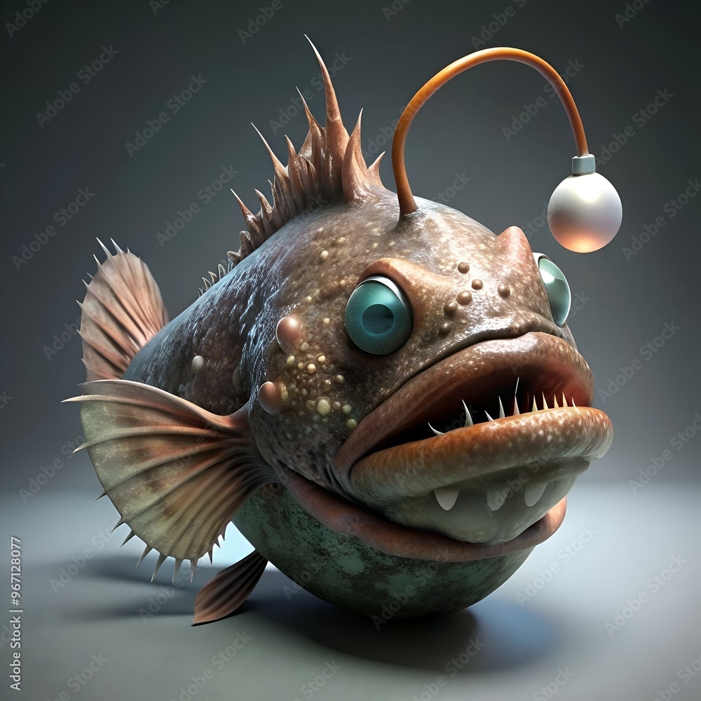 Poster A comical and quirky anglerfish with a glowing lure. perfect for adding a touch of whimsy to your designs.