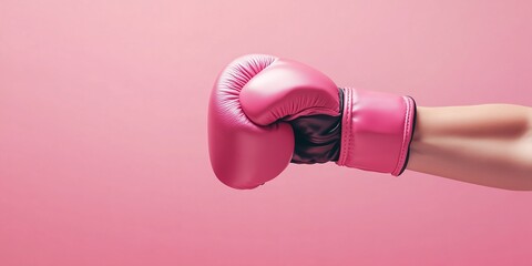 Pink boxing gloves against a pink background A symbol of the fight for women s rights and against breast cancer Template for copy space for text Mock up 