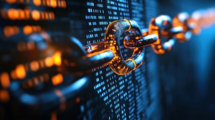 Digital Chain Link With Glowing Orange and Blue Lights