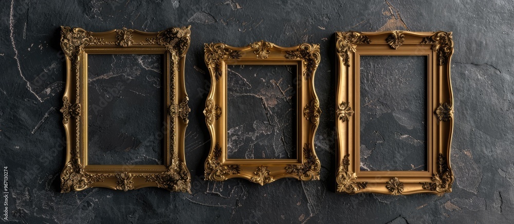 Aufkleber vintage style blank design in a mockup of a gold picture frame with editable features providing a hi