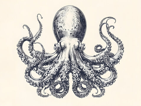 recommend clip art: risograph print texture, octopus, whimsical and charming, line drawing, minimalist