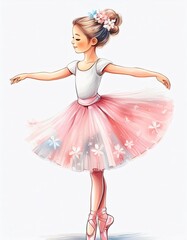 Fototapeta premium Young ballerina elegantly performs ballet in her beautiful pink tutu