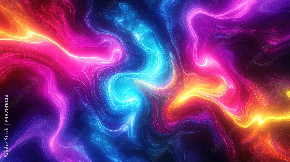 Poster vibrant abstract swirl of colors featuring dynamic patterns of blue, pink, and orange, creating a vi
