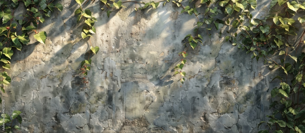 Aufkleber an asbestos wall serves as a backdrop for vines and leaves on the border creating a natural atmosphe