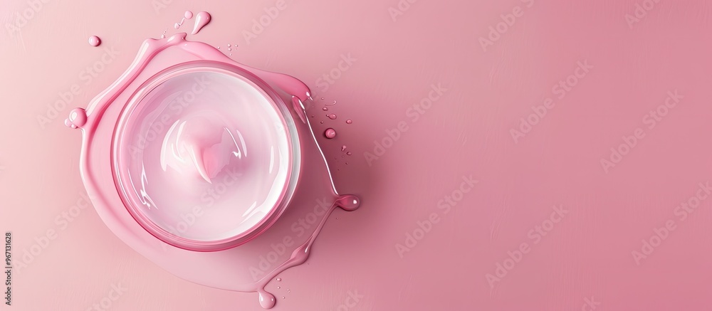 Poster top view of face cream sample on a pink background with copy space image available