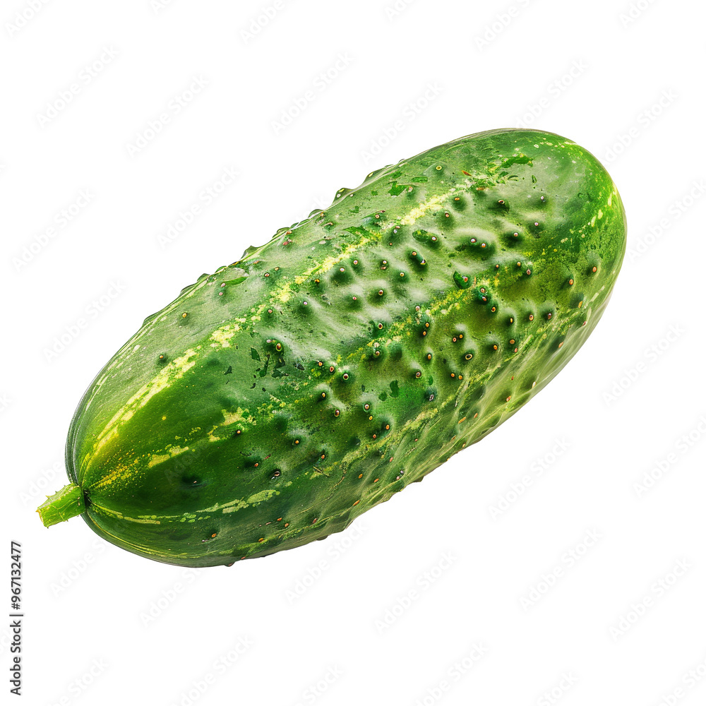 Poster fresh green cucumber with bumpy texture on a transparent background, showcasing its natural features