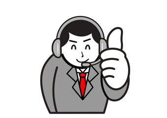 いいねポーズのヘッドフォンをつけた男性