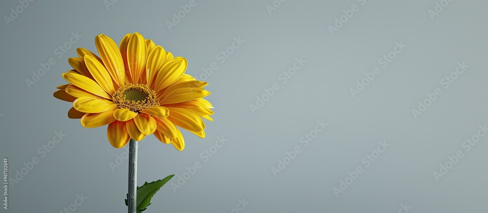 Aufkleber a solitary vibrant yellow flower against a plain background with space for text or design known as a