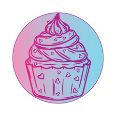 cupcake doodle sticker painted with a bright colored line. children's sticker for the design of postcards, T-shirts, notebooks, paintings, wallpapers, cafe design, menu, invitation, banner, restaurant