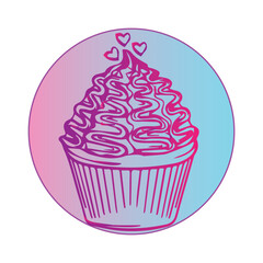 cupcake doodle sticker painted with a bright colored line. children's sticker for the design of postcards, T-shirts, notebooks, paintings, wallpapers, cafe design, menu, invitation, banner, restaurant