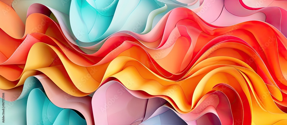 Fototapete a top down view of colorful paper abstractions in a mockup with copy space image
