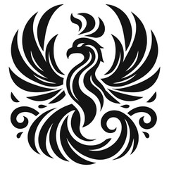 Fototapeta premium Abstract phoenix silhouette vector illustration, black and white, symbol of rebirth and renewal