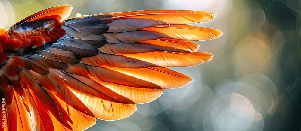 Poster Stunning view of a beautiful bird s wing with a captivating background providing ample copy space image