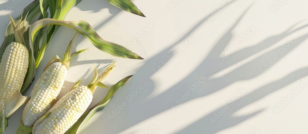 Aufkleber fresh corn on a plain white backdrop with copy space image