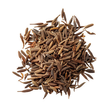 cumin seeds piled high on a transparent background showcasing their distinctive shape and color, perfect for culinary use in various cuisines