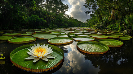 Amazonian vine creeping up a tree, its unusual leaves and flowers blending with the dense rainforest environment 
