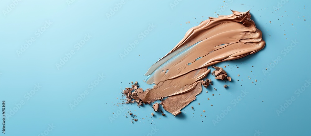 Poster makeup foundation smudges on a blue backdrop with copy space image