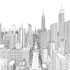 73. Concept: Line drawing city landscape background material