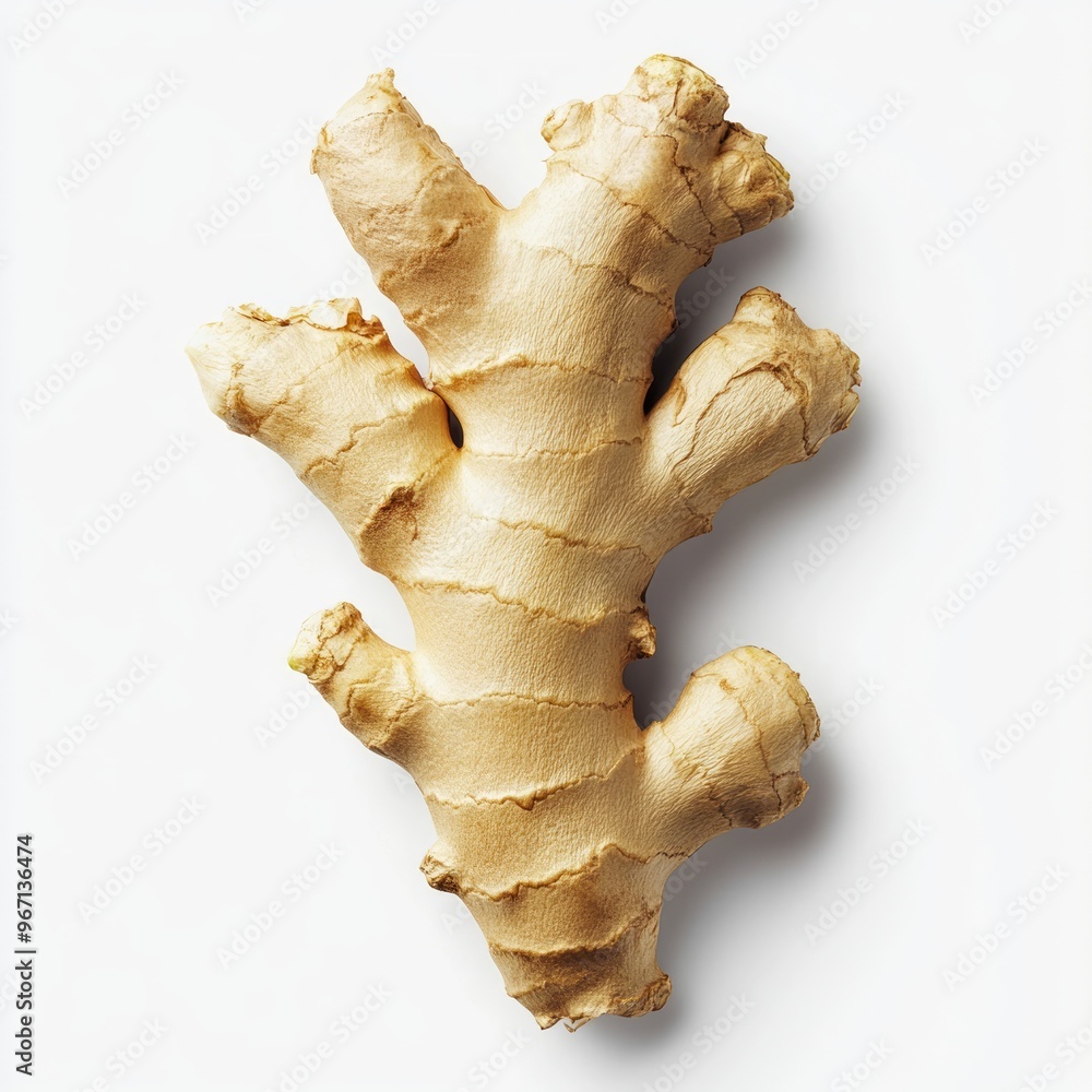 Sticker A single, fresh ginger root on a white background.