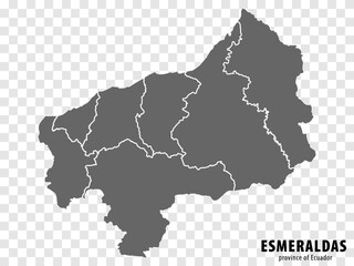 Blank map Esmeraldas Province of Ecuador. High quality map Esmeraldas  with municipalities on transparent background for your web site design, logo, app, UI. Ecuador.  EPS10.